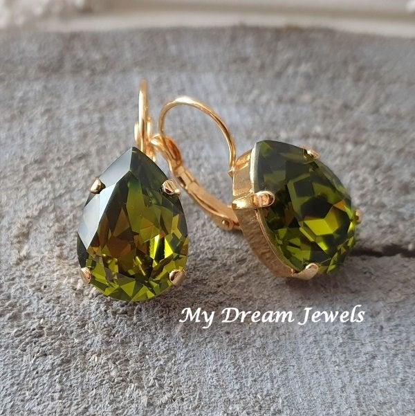 Oorbellen Sofia met Swarovski Druppel "Olivine ", Overige materialen, Hangers, Verzenden, Nieuw