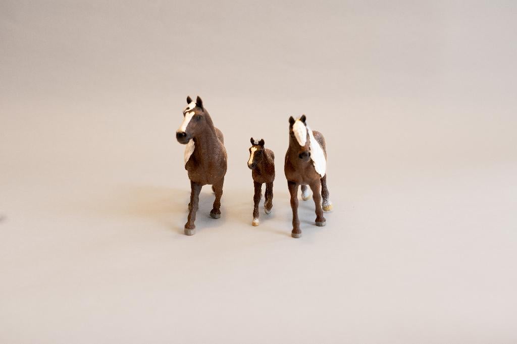 Schleich paardenfamilie – Set van 3 (bruin/bont), Ophalen of Verzenden, Zo goed als nieuw