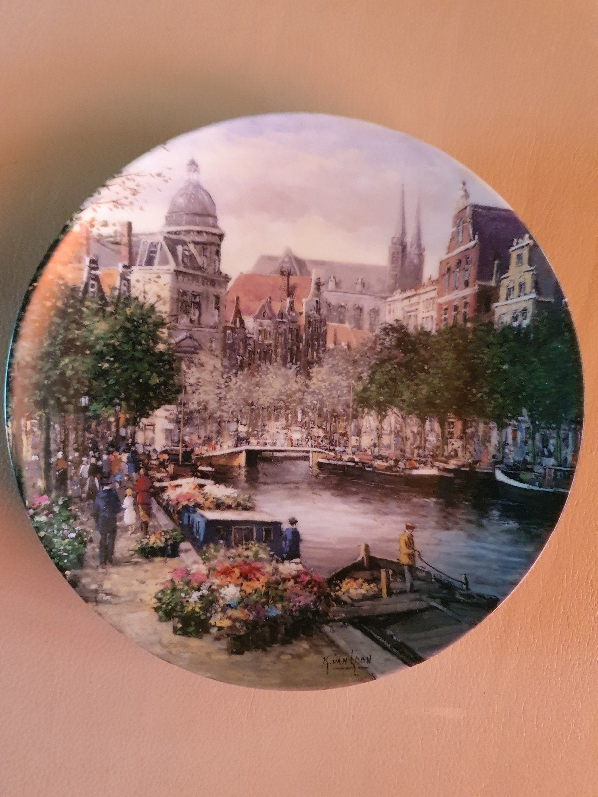 Porseleinen sierbord Amsterdamse bloemengracht, Ophalen of Verzenden