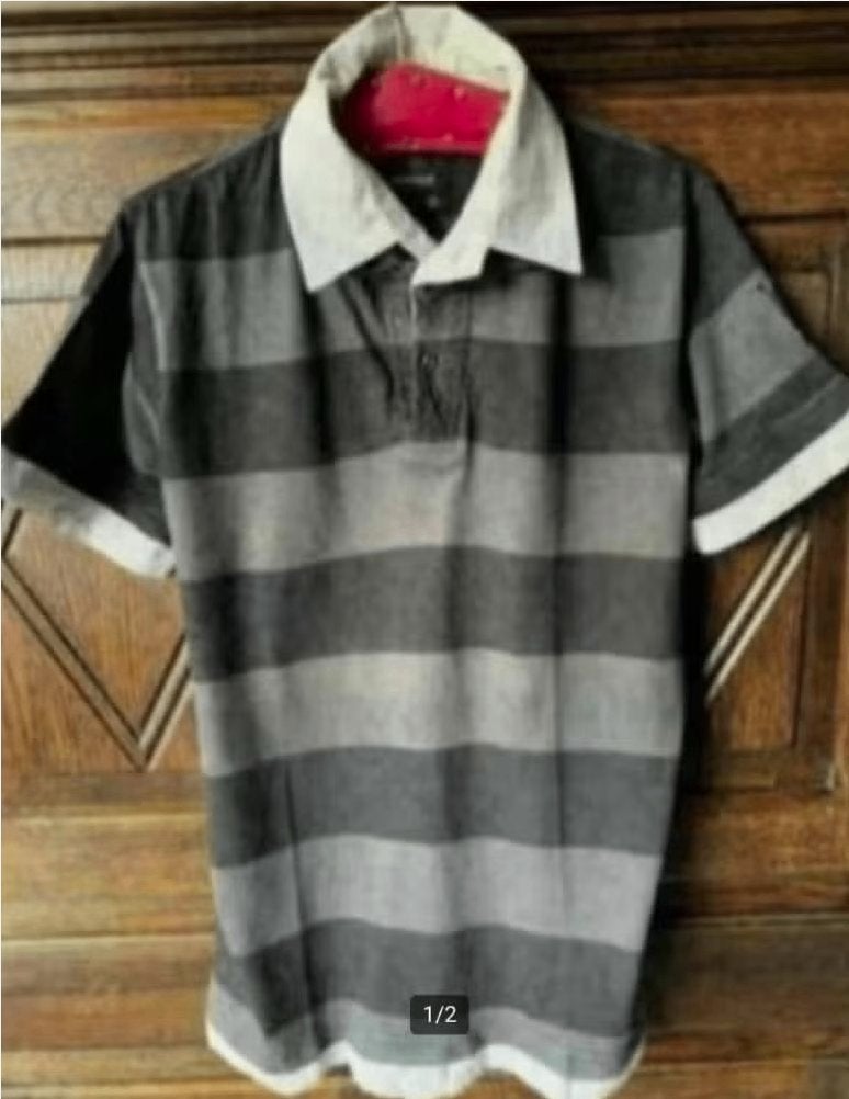 Gestreept heren t-shirt shirt 'dubbele' kraag; M; Much More, Kleding | Heren, Ophalen of Verzenden, Zo goed als nieuw, Maat 48/50 (M)