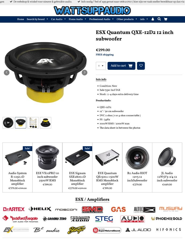ESX Quantum QXE-12D2 12 inch subwoofer 1000W RMS, Audio-design, Nieuw, Am Breilingsweg 3, 76709 Kronau, Duitsland, Ophalen of Verzenden