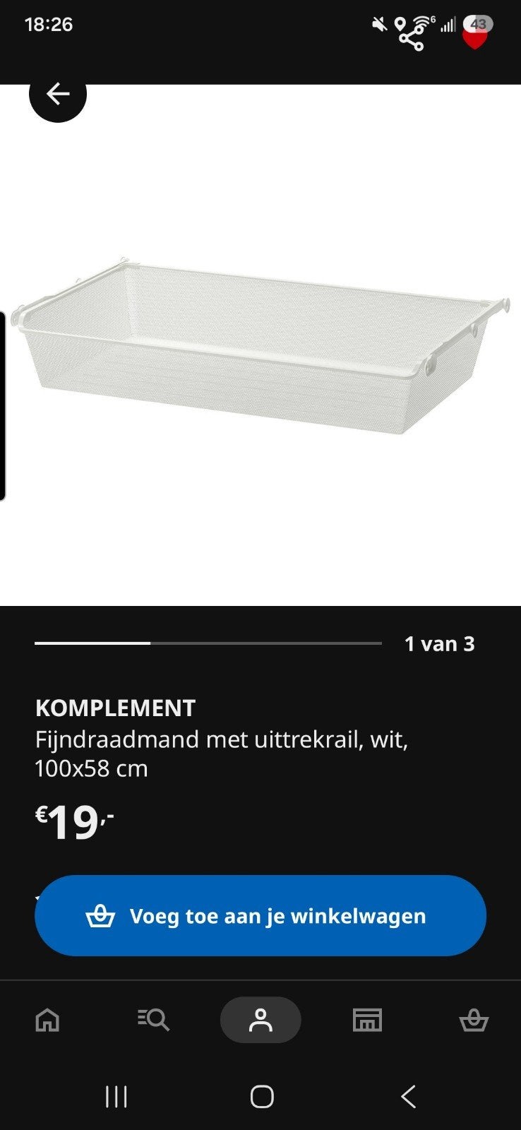 2x IKEA KOMPLEMENT Fijnraadmand met uittrekrail, wit, PAX, Ophalen, Zo goed als nieuw