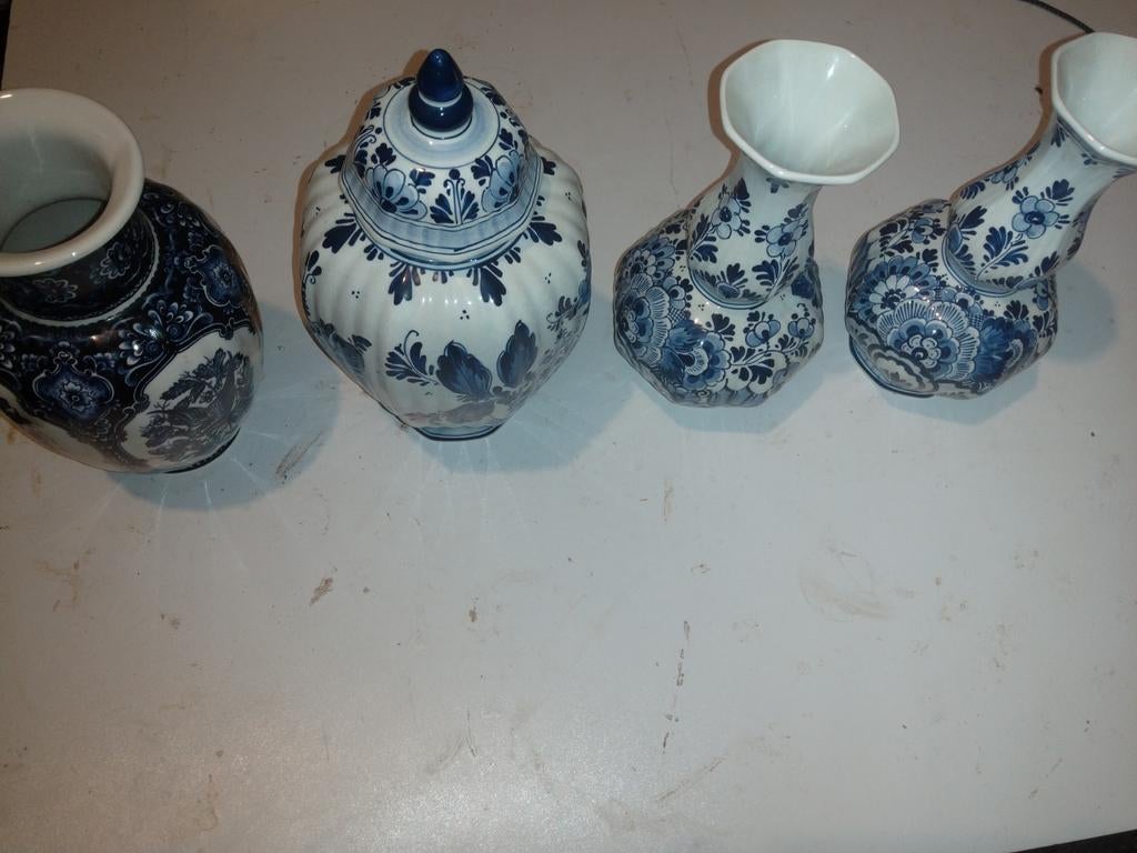 Delfts Blauw vazen en gemberpot set, Antiek en Kunst, Ophalen of Verzenden