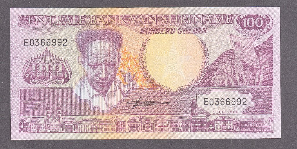 Suriname - 100 gulden 1.7.1986 Anton de Kom UNC  - P133.a, Postzegels en Munten, Ophalen of Verzenden, Zuid-Amerika