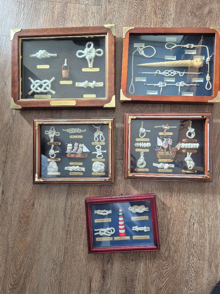 Set van 5 nautische touwknopen vitrines, Verzamelen, Scheepvaart, Ophalen, Gebruikt, Overige typen