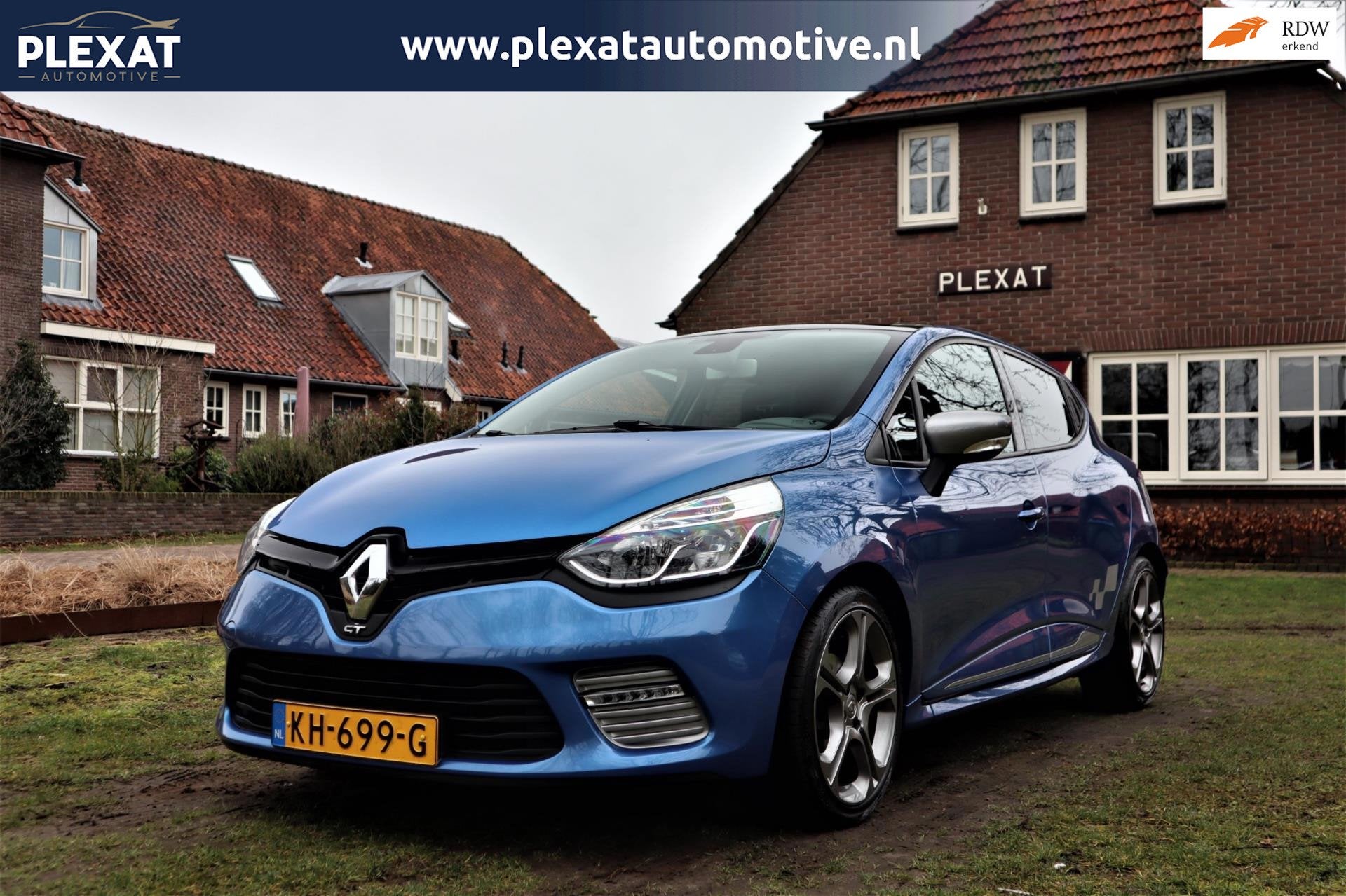 Renault Clio 1.2 GT 120PK EDC Aut. | Panorama | Sportstoelen, Euro 5, Gebruikt, Blauw, Leder en Stof