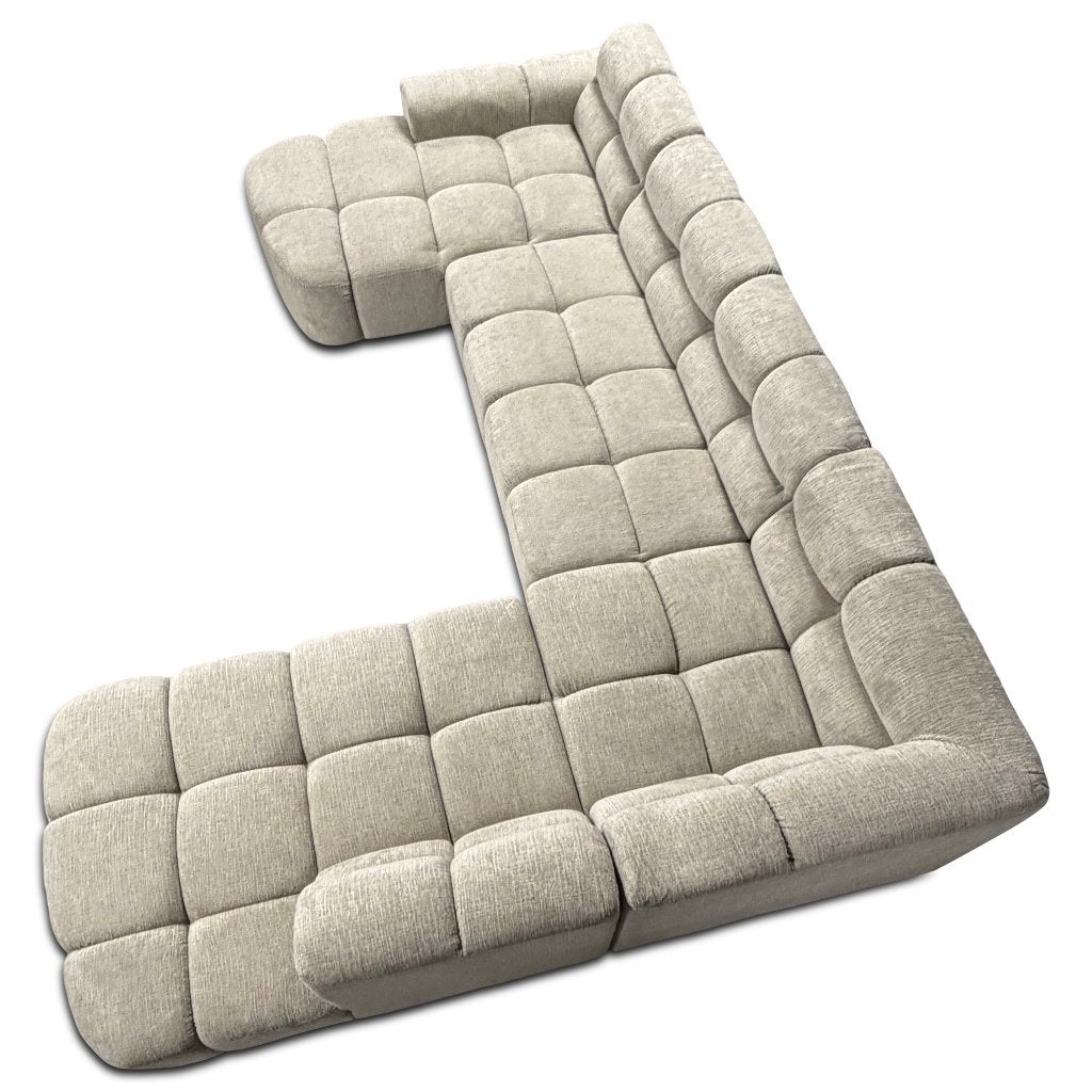 Vakken bank taupe stof lounge hoekank **uit voorraad**, Hoekbank, Nieuw, Ophalen of Verzenden, Minder dan 150 cm