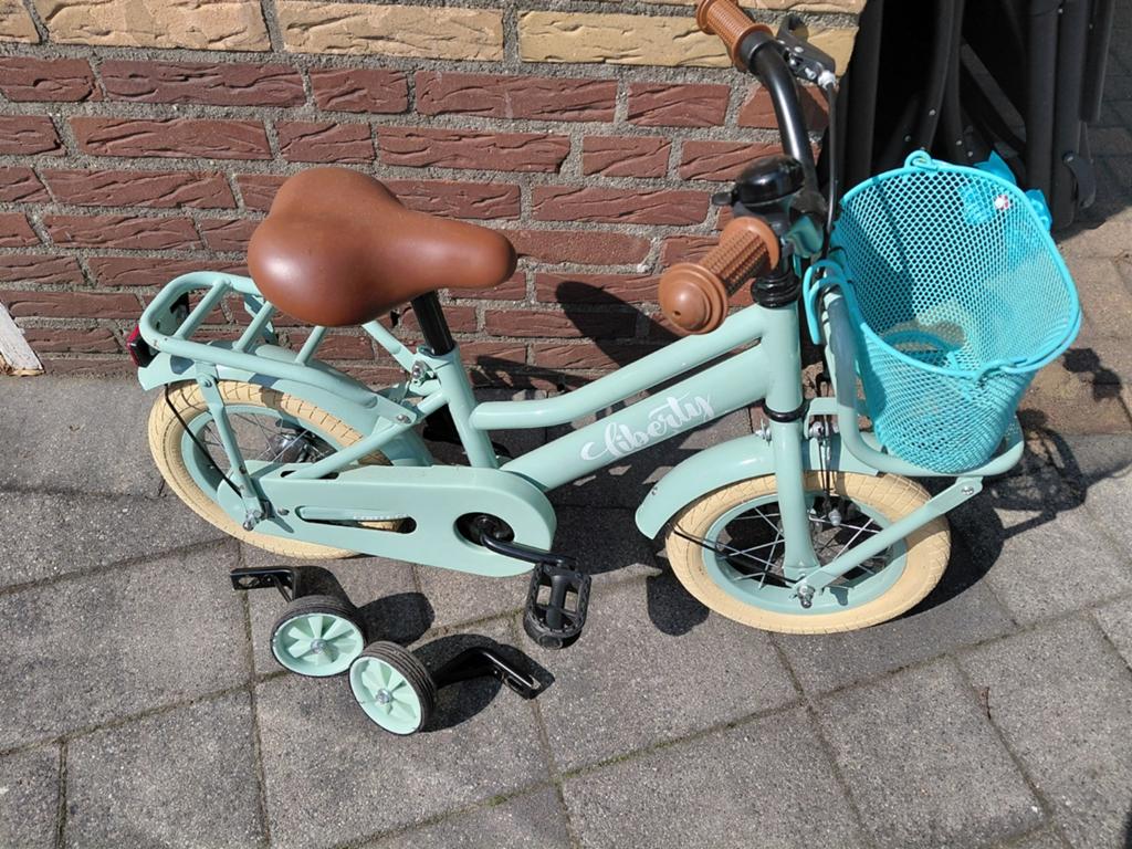 Kinderfiets Liberty mintgroen met zijwieltjes, Ophalen, Gebruikt, Minder dan 16 inch, Zijwieltjes