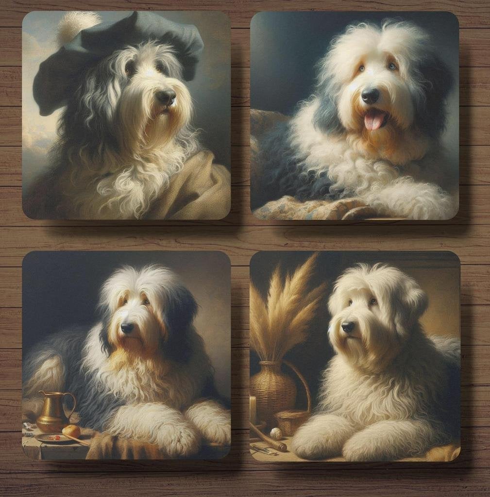 Old English Sheepdog Rembrandt onderzetters met houder, Ophalen of Verzenden, Nieuw