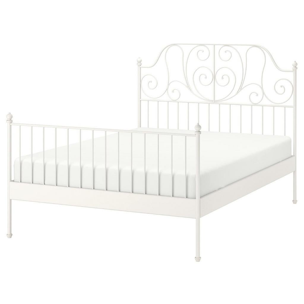 Wit metalen tweepersoonsbed met sierlijk hoofdeinde, Ophalen, Romantisch, Klassiek, Wit, Tweepersoons