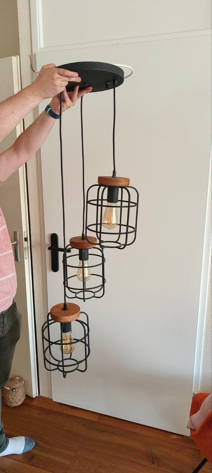 Hanglamp, Huis en Inrichting, Lampen | Hanglampen, Ophalen, Zo goed als nieuw, Hout, Industrieel