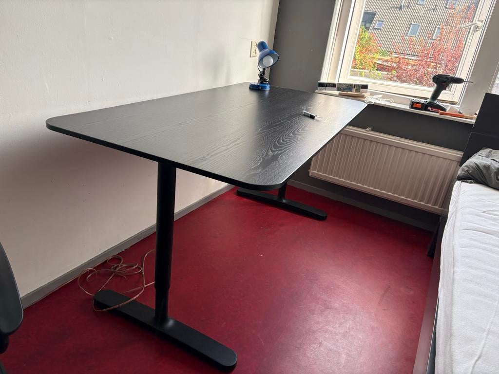 Modern zwart bureau 160 x 80 - Ikea Bekant, Ophalen, Zwart, Hout, Zo goed als nieuw