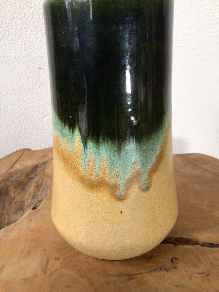 Vintage West Germany vaas, groen beige, Ophalen of Verzenden
