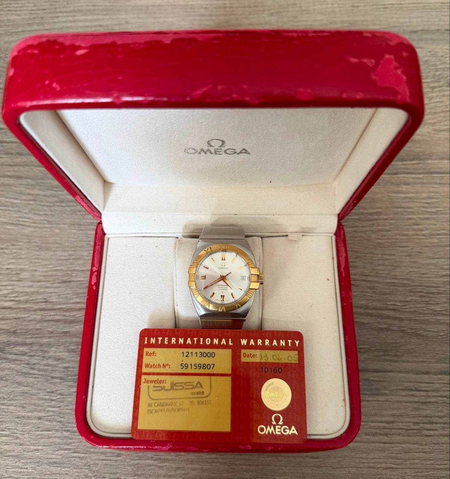 Omega Constellation Double Eagle Perpetual Calendar 18k g/s, Staal, Gebruikt, Polshorloge, Ophalen of Verzenden