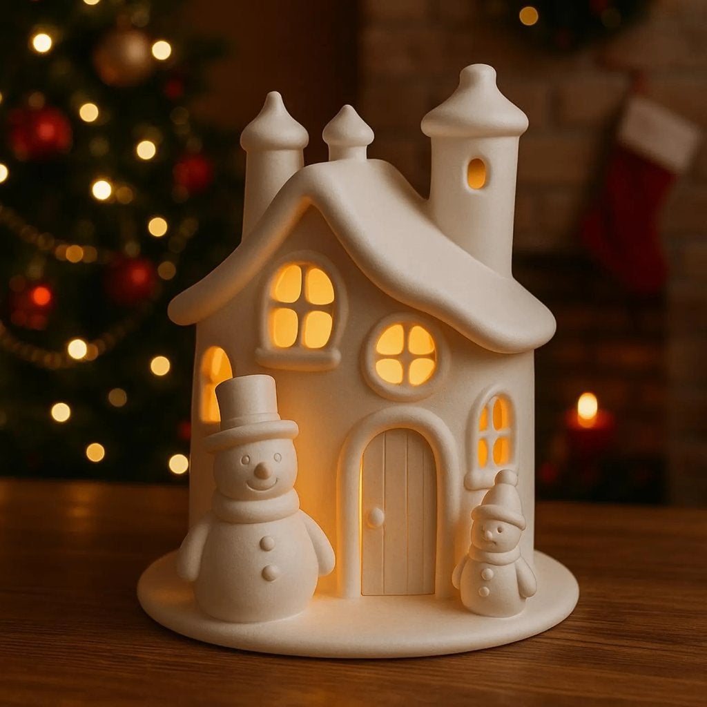 Kersthuis met sneeuwpop waxinelichthouder, Verzenden, Jay's 3d shop, Dordrecht, Info@jays3dshop.nl