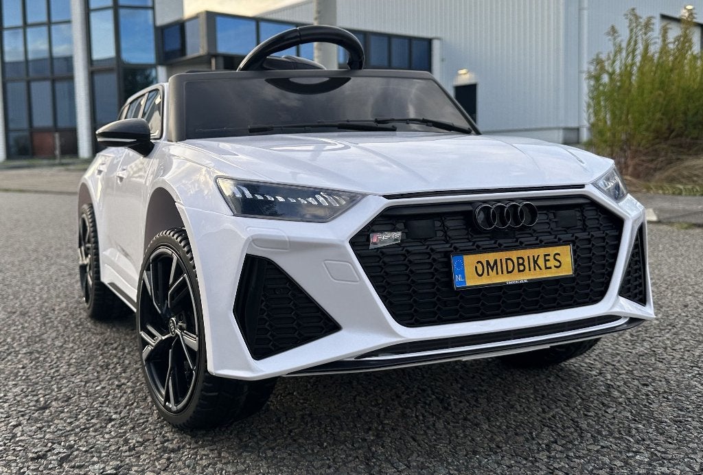 Kinder Auto Audi RS6 12v wit +RC / Leder / Rubberband NIEUW, Ophalen of Verzenden, Nieuw