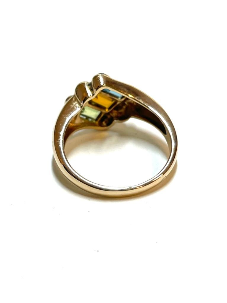 14k gouden ring met topaas, citrien, peridoot en diamant, Sieraden, Tassen en Uiterlijk, Ringen, -, -, Ophalen of Verzenden, Zo goed als nieuw