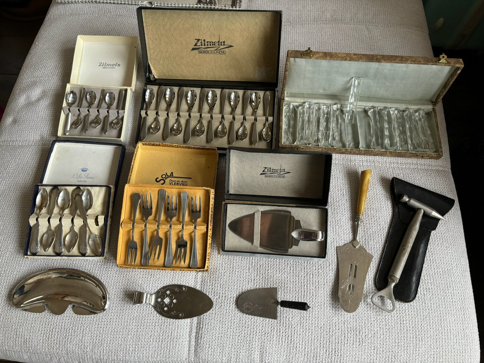 Antieke bestek setjes in originele dozen, Ophalen of Verzenden