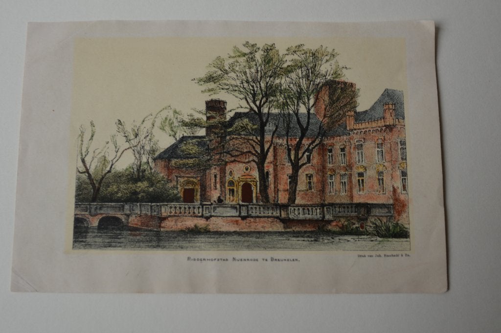 NIJENRODE RIDDERHOFSTAD BREUKELEN 1890 foto-litho-techn. E21, Antiek en Kunst, 10 cm, Gesigneerd, 1800 - 1899, Ophalen of Verzenden