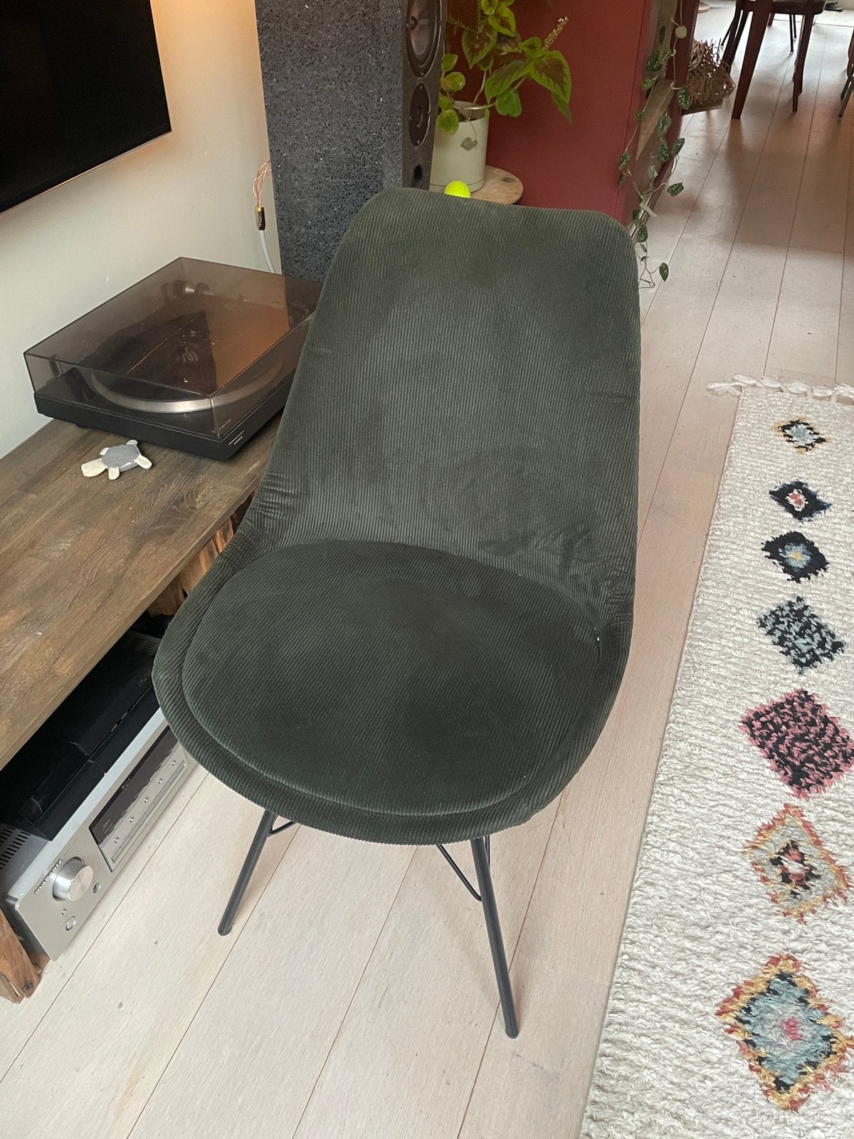 Eetkamerstoel rib donkergroen (3 stuks), Huis en Inrichting, Stoelen, Ophalen, Overige kleuren, Drie, Zo goed als nieuw