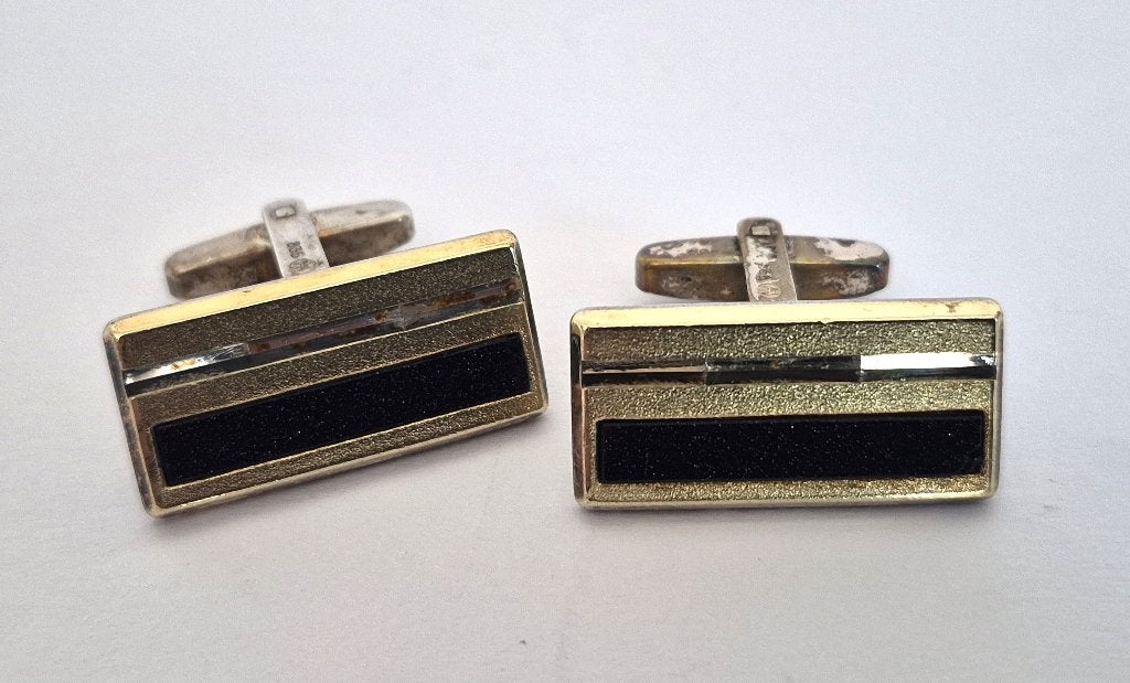 Zilveren manchetknopen, goud verguld met onyx, Ophalen of Verzenden, Zilver