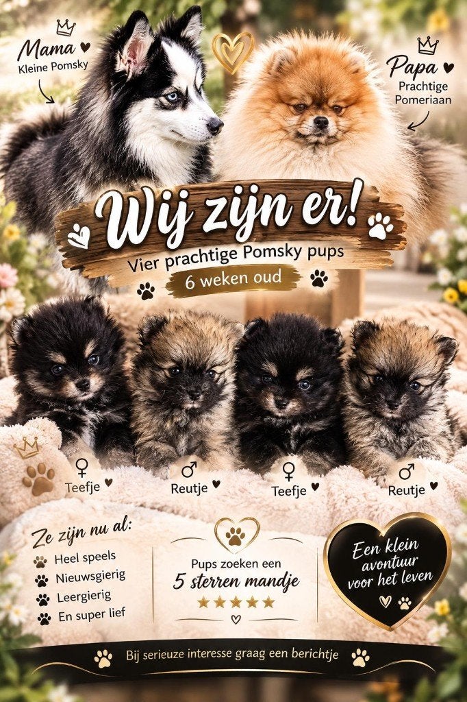 Allermooiste mini pomsky puppies, Dieren en Toebehoren, Overige rassen, 8 tot 15 weken, Meerdere, Meerdere dieren