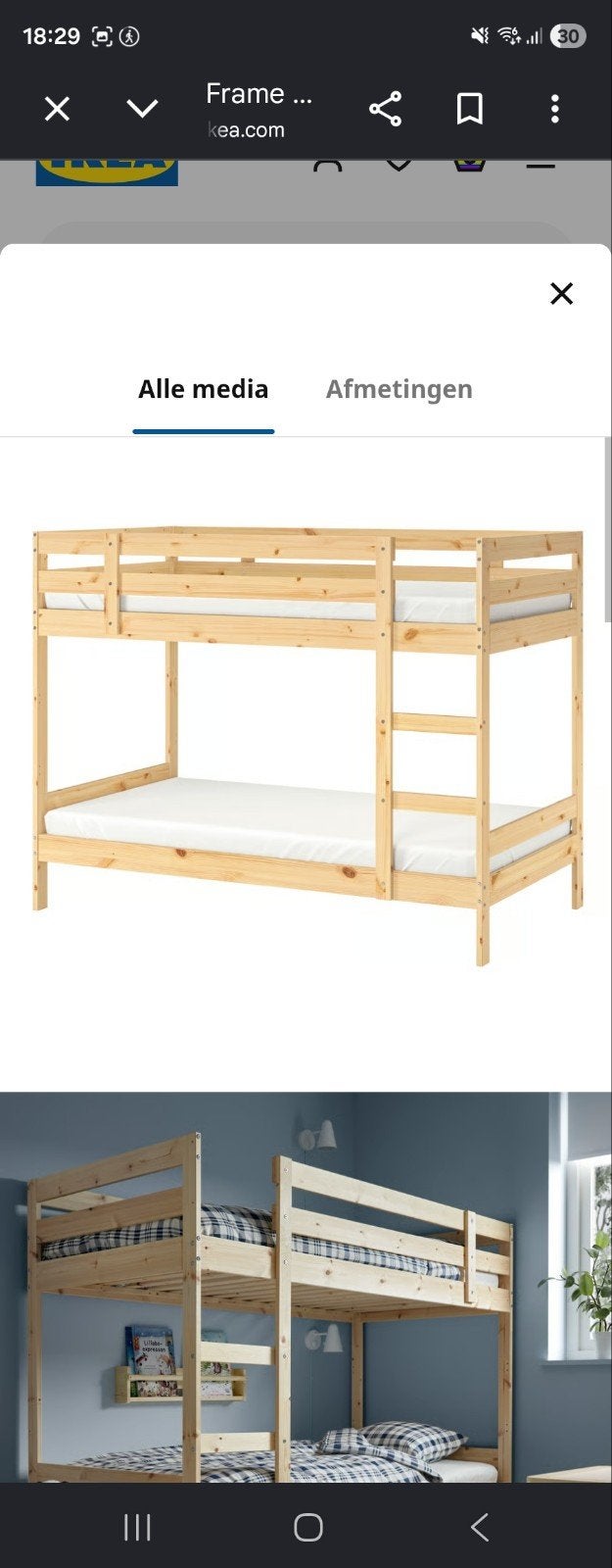 IKEA stapelbed van grenen, 90x200 cm, Huis en Inrichting, Gebruikt, 90 cm, Tweepersoons, Ophalen of Verzenden