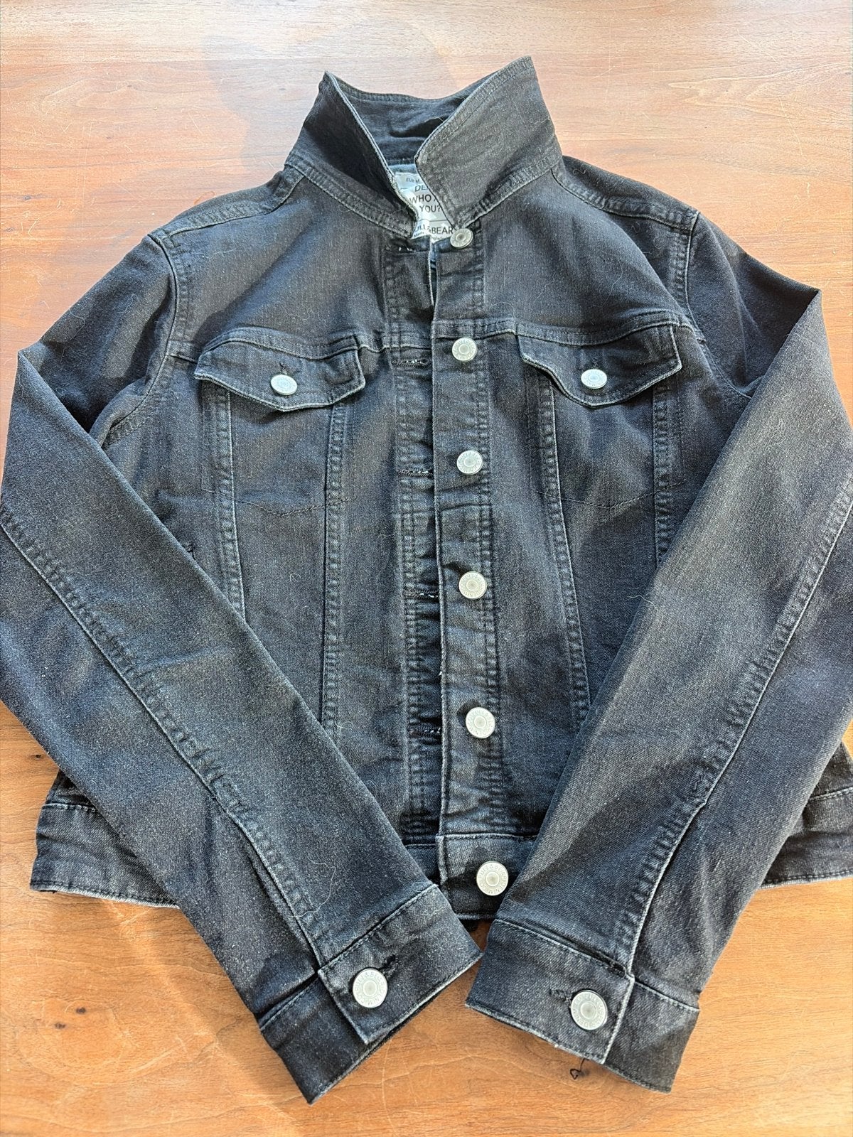 Pull&Bear Zwart Denim Jasje Maat M, Ophalen, Zo goed als nieuw, Maat 38/40 (M), Zwart