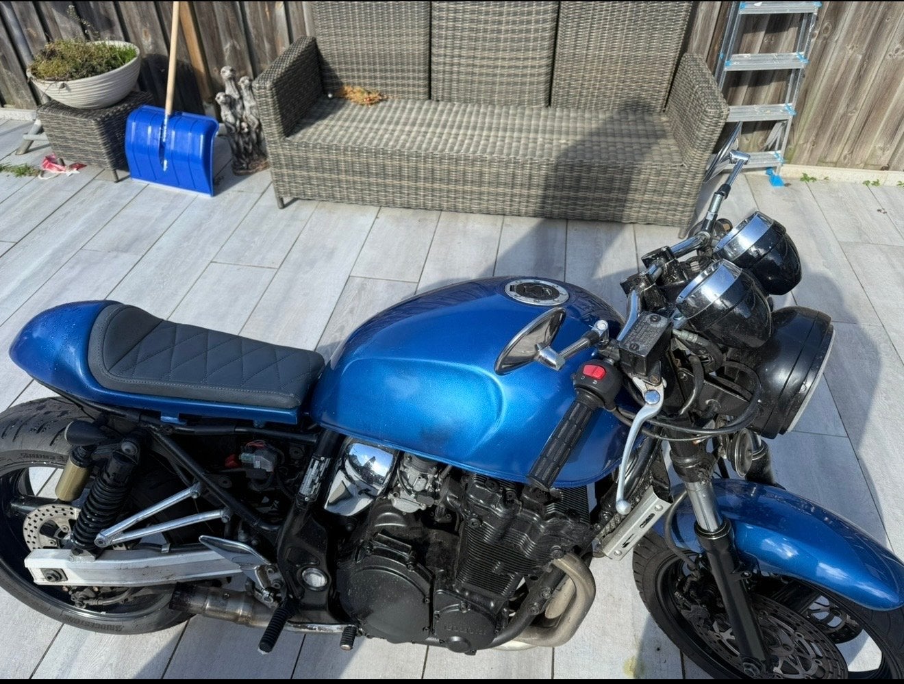 Unieke Café Racer Motorfiets - Blauw, Ophalen of Verzenden