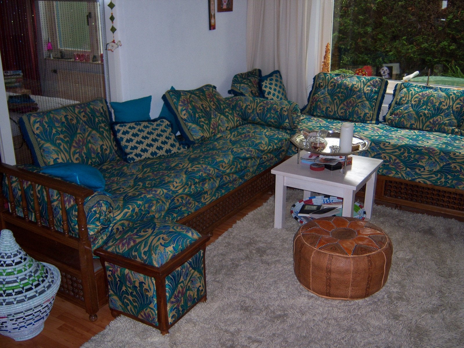 Authentieke Marokkaanse Sedari - Goudgeel & Turquoise, Ophalen, Gebruikt, Hout