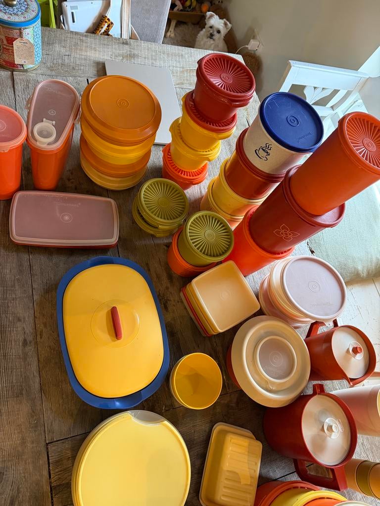 Grote partij vintage Tupperware - Diverse kleuren en maten, Ophalen of Verzenden, Gebruikt, Oranje, Overige typen