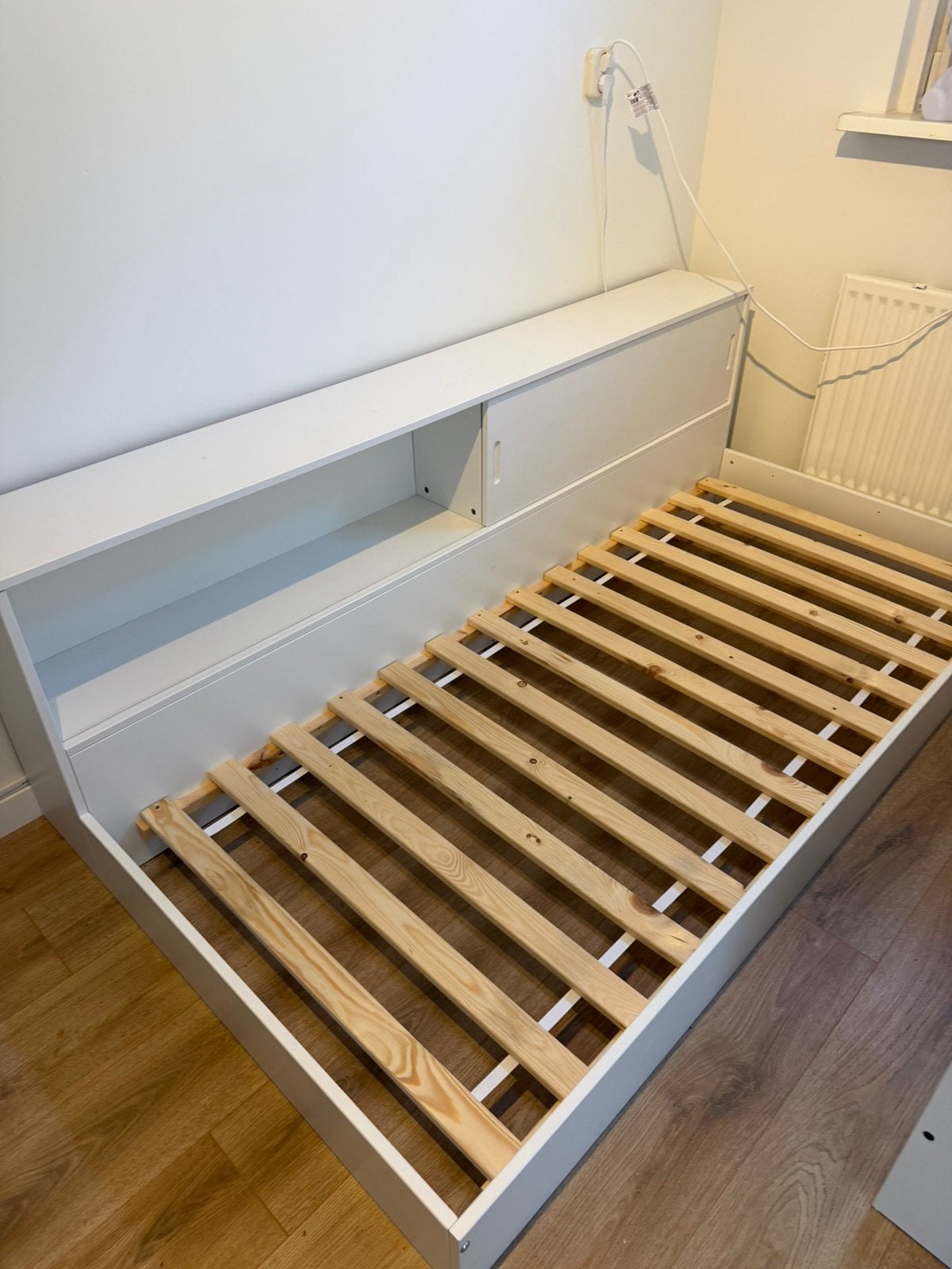 WOOOD Carter bed, Ophalen, 90 cm, Eenpersoons, Wit
