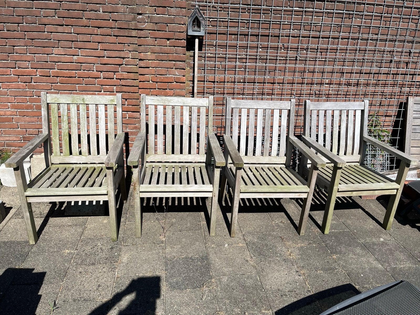 Set van 4 Teakhouten Tuinstoelen - Gebruikt, Tuin en Terras, Ophalen, Gebruikt, Teakhout