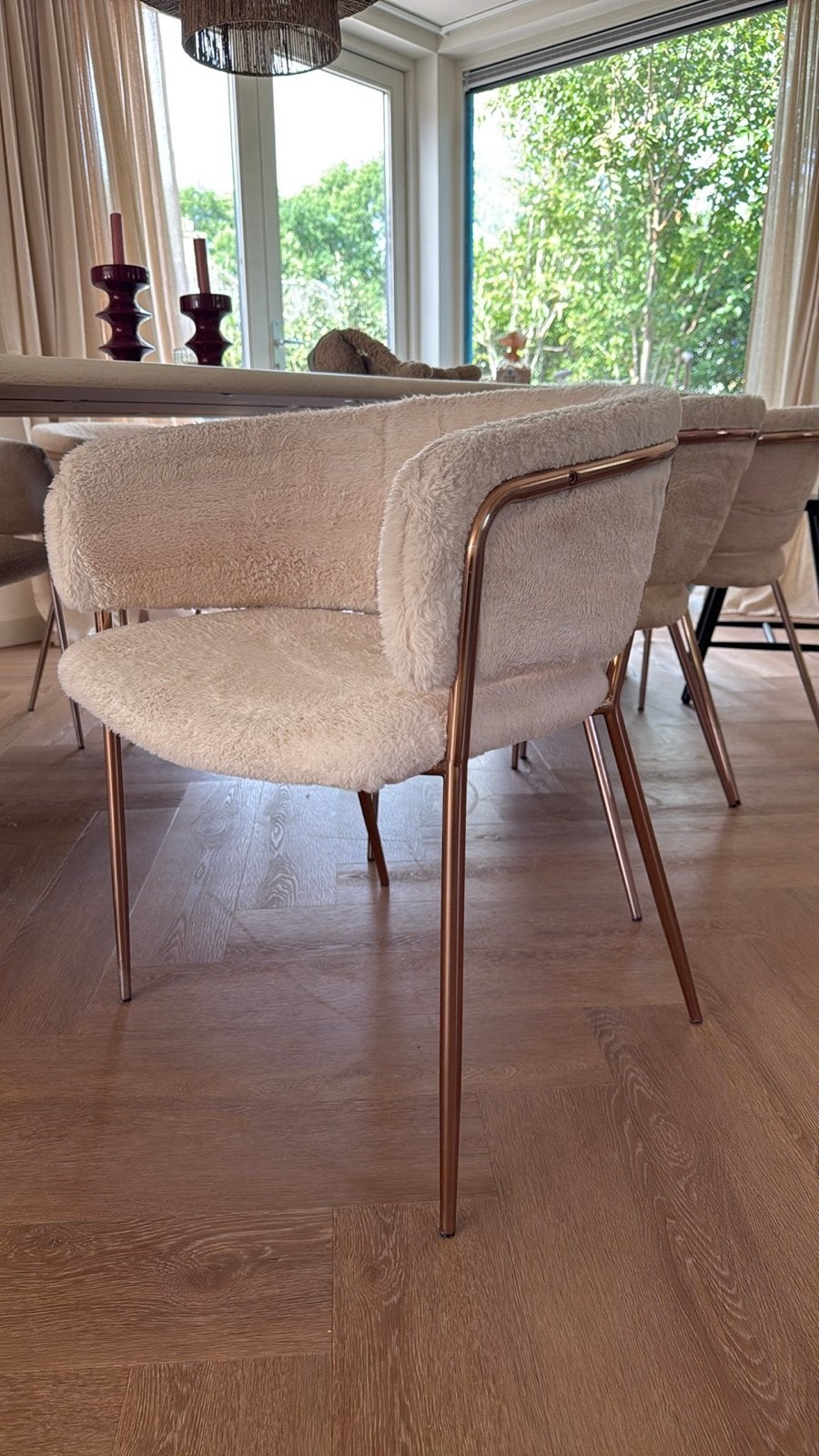 3x Kave Home Runnie Fur eetkamerstoelen, Huis en Inrichting, Ophalen, Gebruikt, Drie, Wit