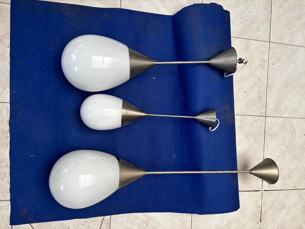 3 Gispen hanglamp, Gebruikt, Art deco, Ophalen of Verzenden, Glas