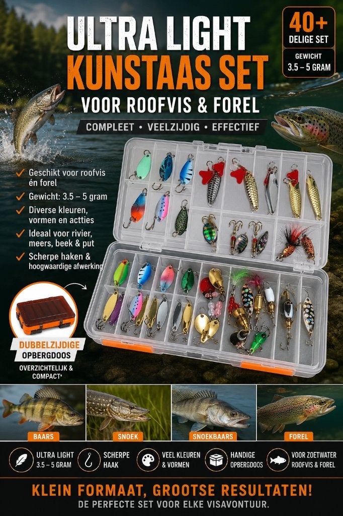 Diverse kunstaas (34) set voor Roofvis & Forel + Opbergdoos, Watersport en Boten, Hengelsport | Roofvissen, Ophalen of Verzenden