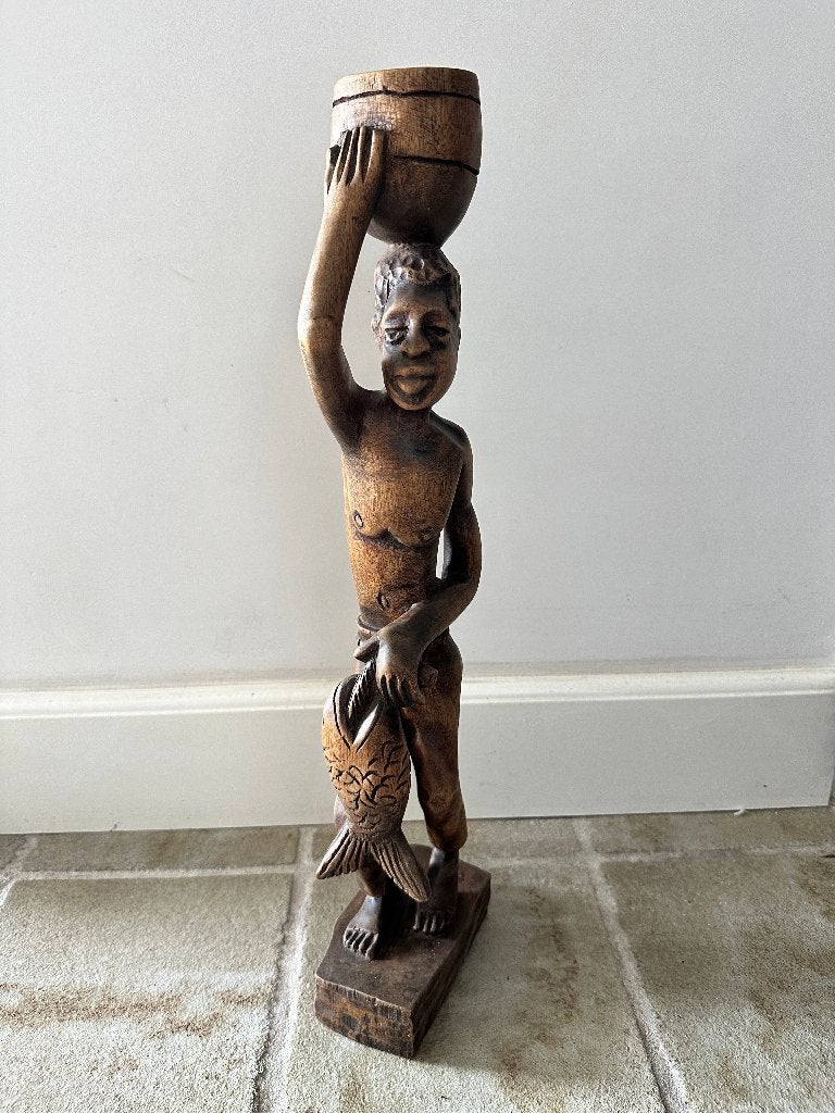 Houten beeld, houtsnijwerk, Africaans, 52 cm hoog, Handgemaakt, Beeld, Hout, Bruin