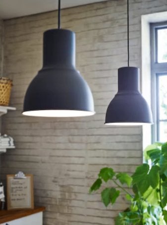 IKEA HEKTAR Hanglamp donkergrijs set of twee Doorsnee 22 cm, Gebruikt, Hanglamp, 22 cm, Metaal