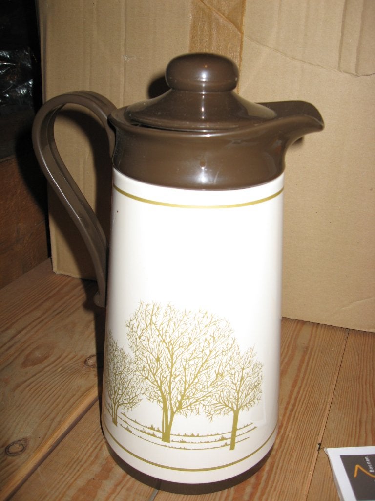 Thermoskan + dienblad creme met bruin, Overige typen, Ophalen of Verzenden, Gebruikt