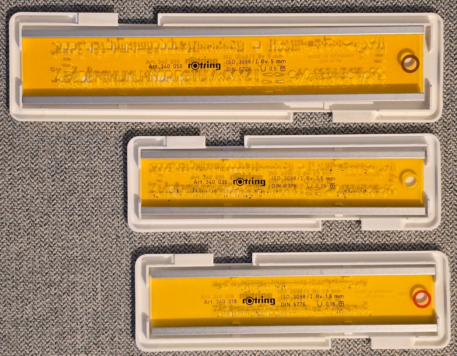 Rotring Lettersjablonen Set (3 stuks) - Technisch Tekenen, Ophalen of Verzenden, Zo goed als nieuw, Overige typen