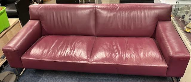 Design 3-zitsbank -Leolux- bordeauxrood leer met RVS frame, Ophalen, Gebruikt, Leer