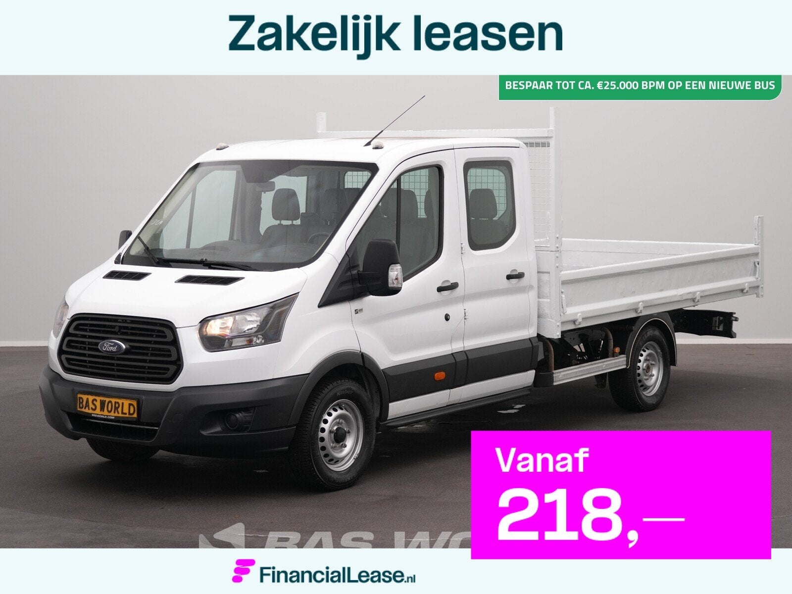 Ford Transit 130pk Dubbel Cabine Open Laadbak Euro6 Pritsche, Euro 6, 4 cilinders, Wit, Leder