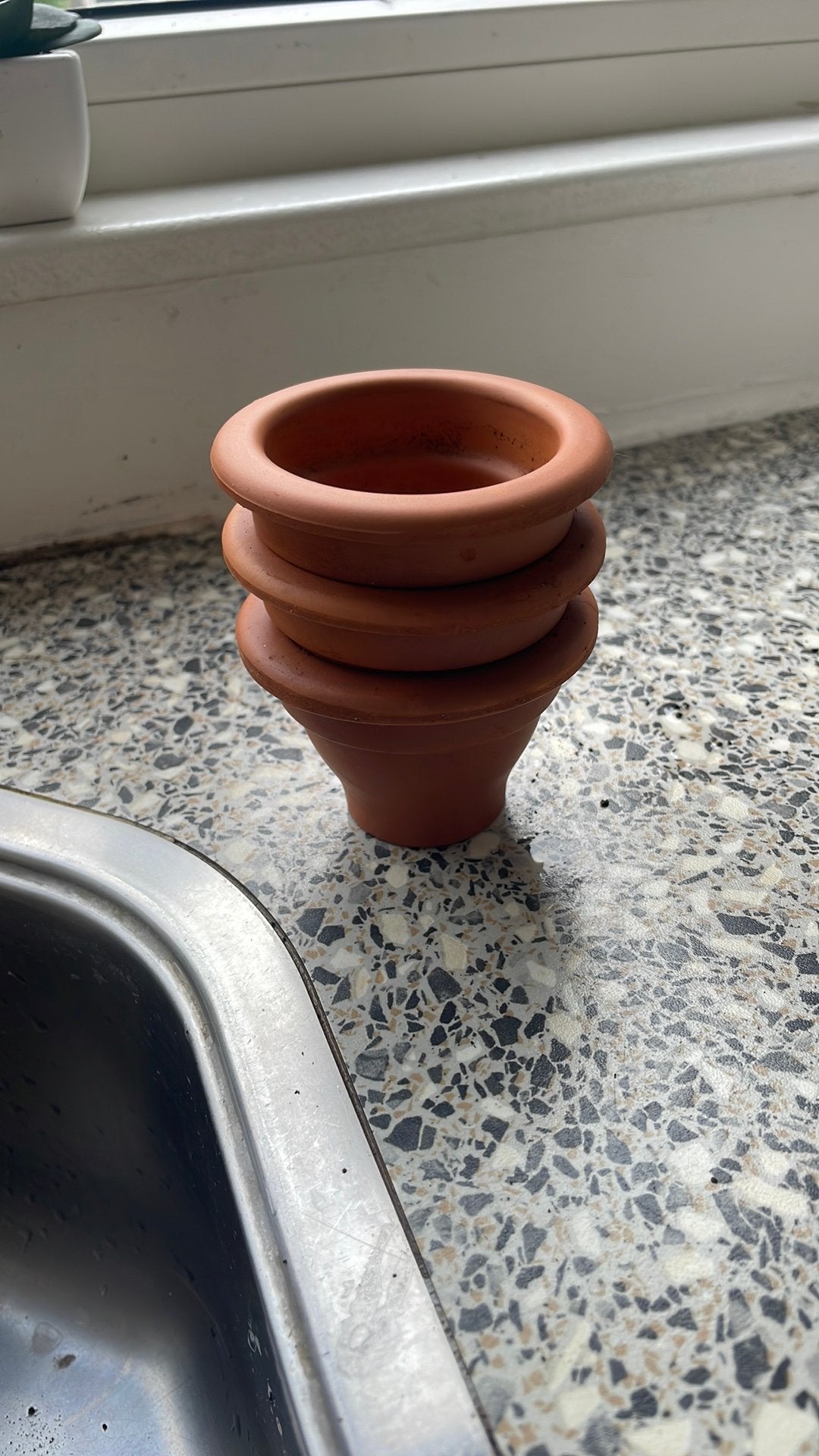 3kleine terra cotta potjes voor, Ophalen, Rond, Zo goed als nieuw, Minder dan 40 cm