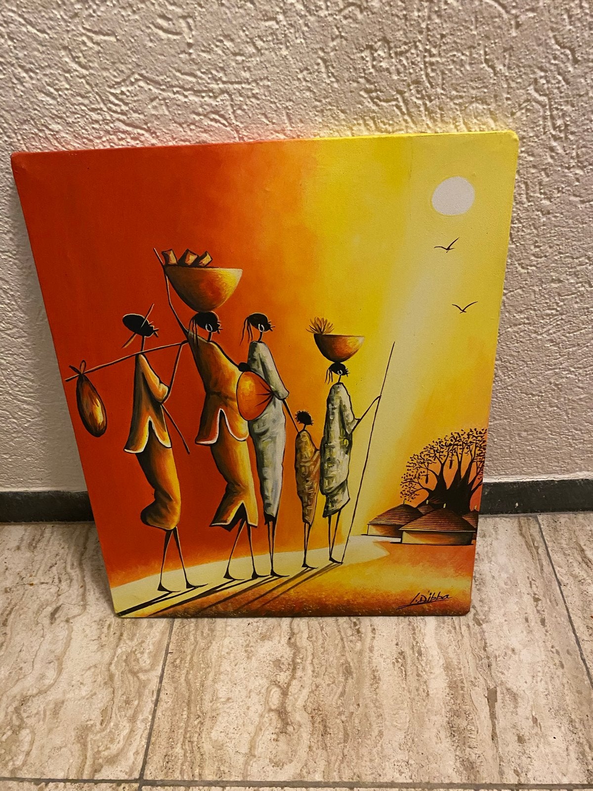 Afrikaans schilderij op canvas, 35x45 cm, Ophalen, Afrika, Meerkleurig, Geschilderd