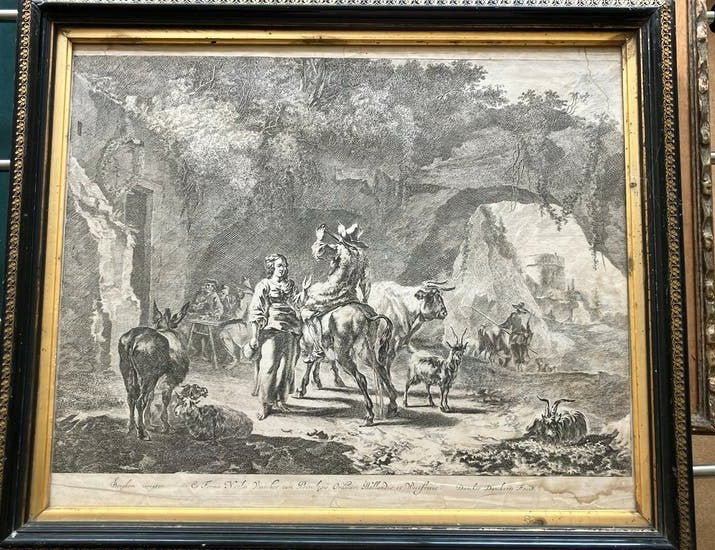 Vier diverse gravures, Antiek en Kunst, Kunst | Etsen en Gravures, Ophalen, Gravure, Ingelijst