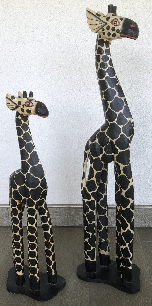 2 GIRAFFES (HOUT) - ONGEVEER 62 EN 82 CM HOOG, Antiek en Kunst, Kunst | Beelden en Houtsnijwerken, Ophalen of Verzenden