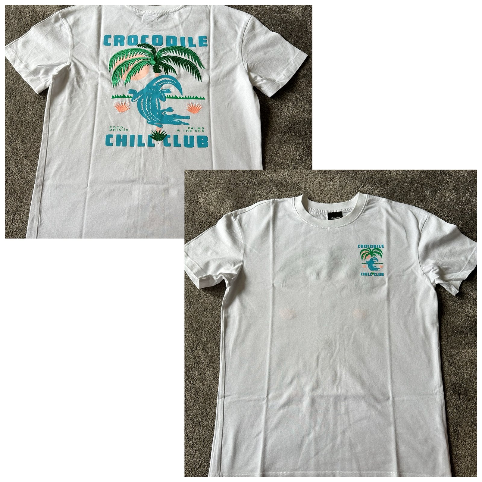 Tshirt jongen wit met palmboom en krokodil mt 158/164 Shoeby, Ophalen of Verzenden, Zo goed als nieuw, Jongen, Shirt of Longsleeve