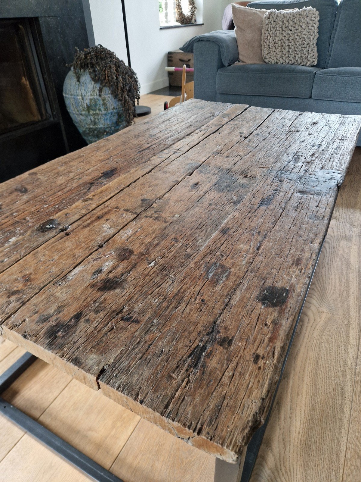 Mooie oud eikenhouten salontafel, Ophalen, Gebruikt, 100 tot 150 cm, Eikenhout