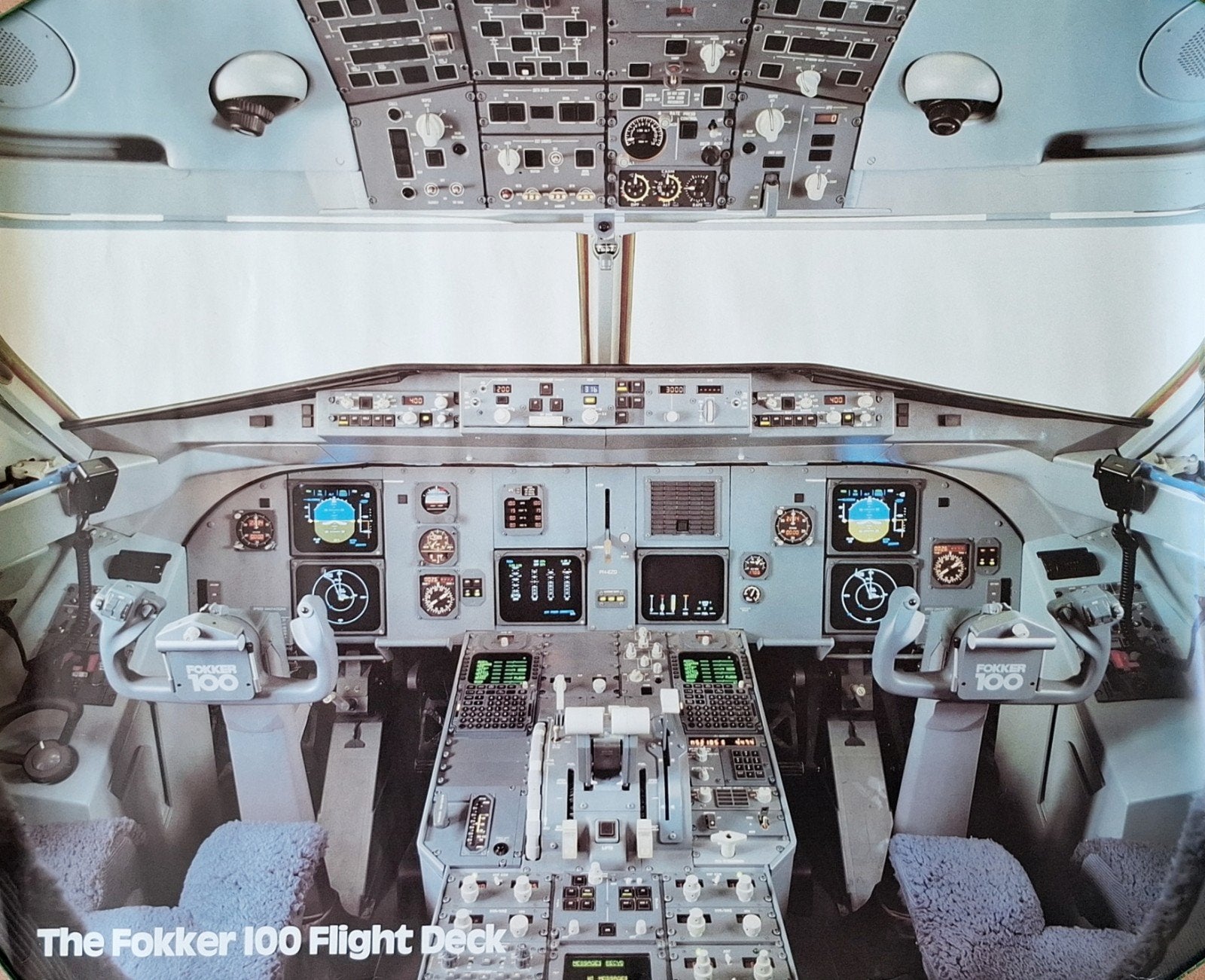 Mooie Poster Fokker 100 Cockpit / Flight Deck, Ophalen of Verzenden, Kaart, Foto of Prent