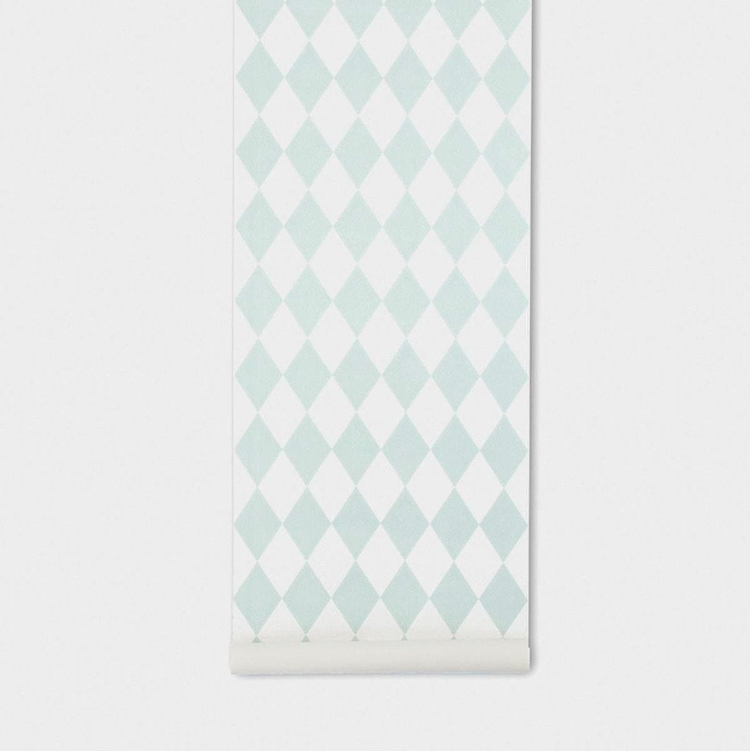 1 rol Ferm Living Wallsmart Harlequin-mint behang (nieuw), Ophalen of Verzenden, Minder dan 10 m², Groen, Ruiten patroon